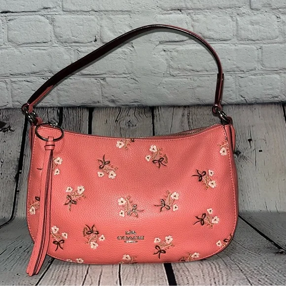 Rare! Coach Sutton Pink Leather Floral Crossbody Bag (Style #55373) - Picture 17 of 17